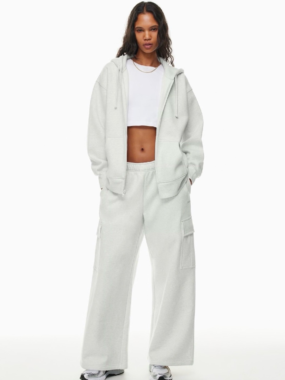Aritzia Cream Zip-Up Hoodie with Ribbed Cuff